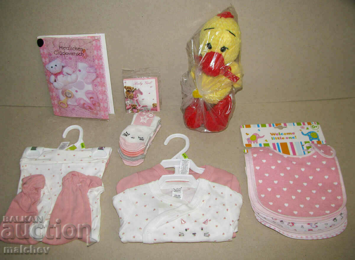 Подарък новородено момиче дрешки картички плет. играчка нови
