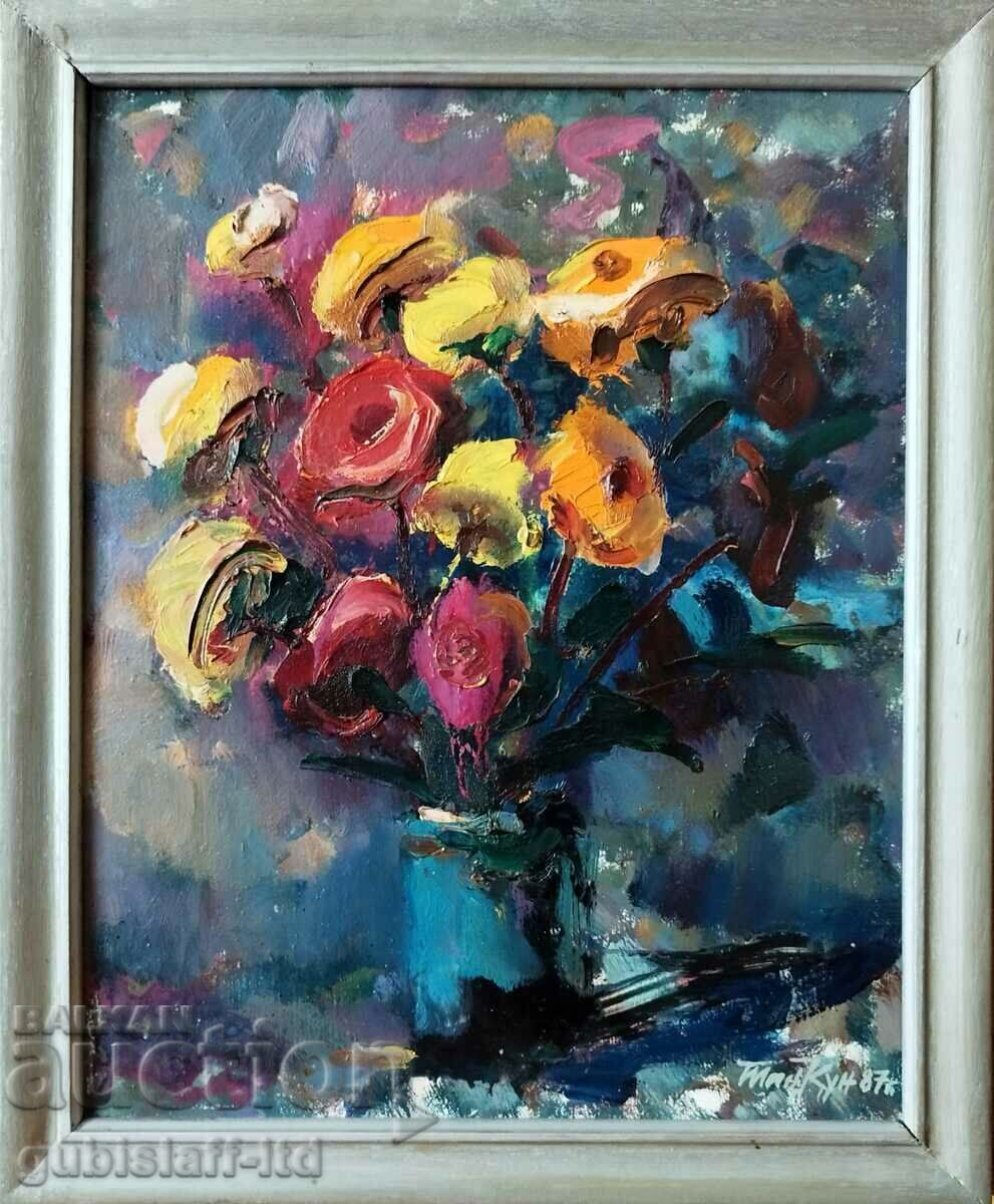 Tabloul „Vază cu flori” 1987, art. Tancho Kunev (1930-2010)