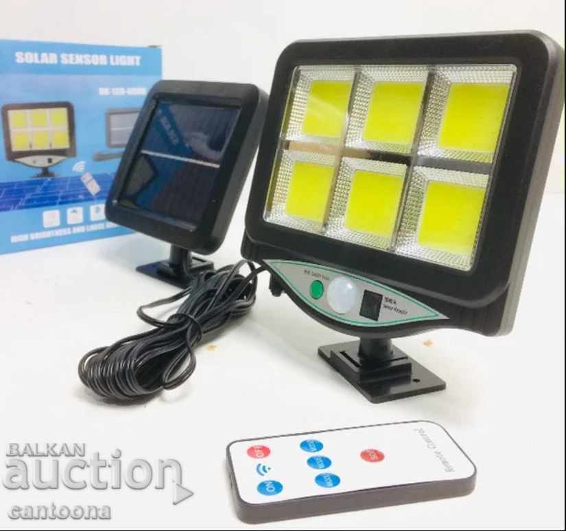 Solar lamp 128 COB LED, remote control, sensor and photocell