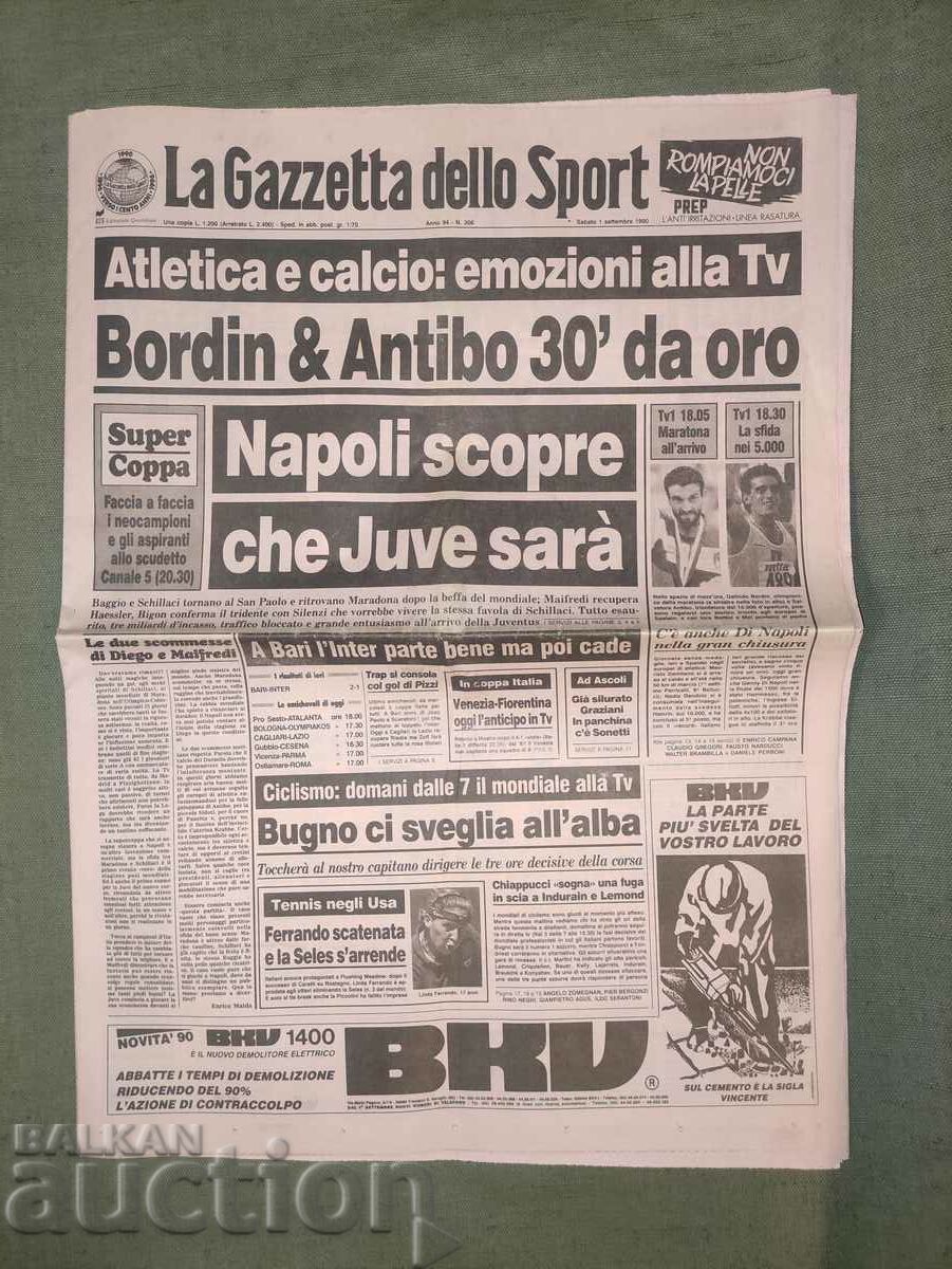 Sports newspaper La Gazzetta dello Sport September 1, 1990