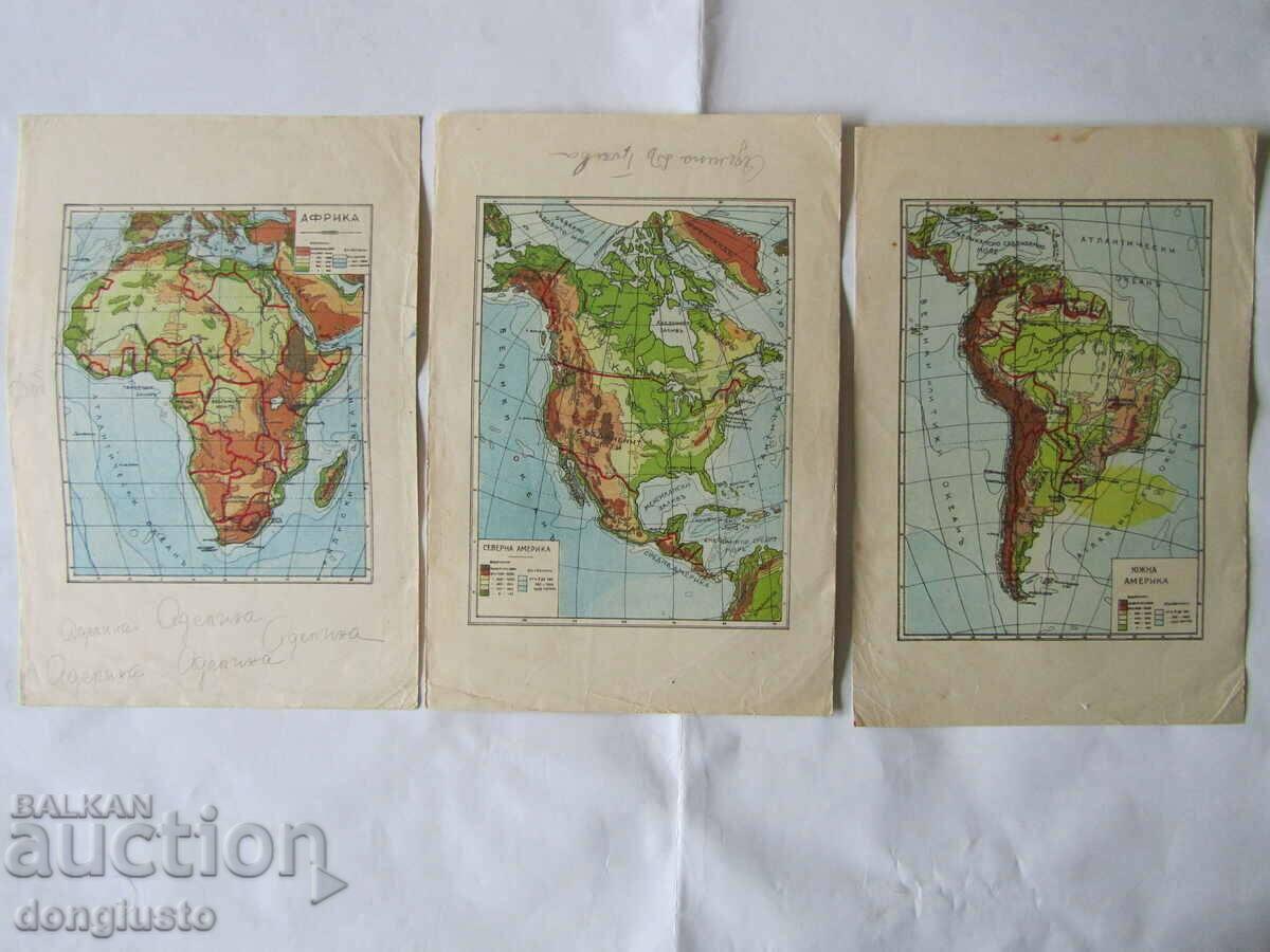 3 old educational maps of continents from before WWII 3 old educational maps of continents from before WWII
