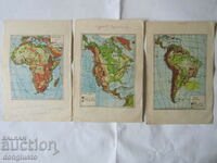 3 стари учебни карти на континенти от преди ВСВ