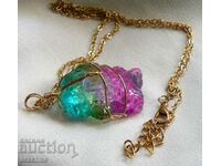 Gold-plated silver necklace with a large Brazilian "watermelon" tourmaline