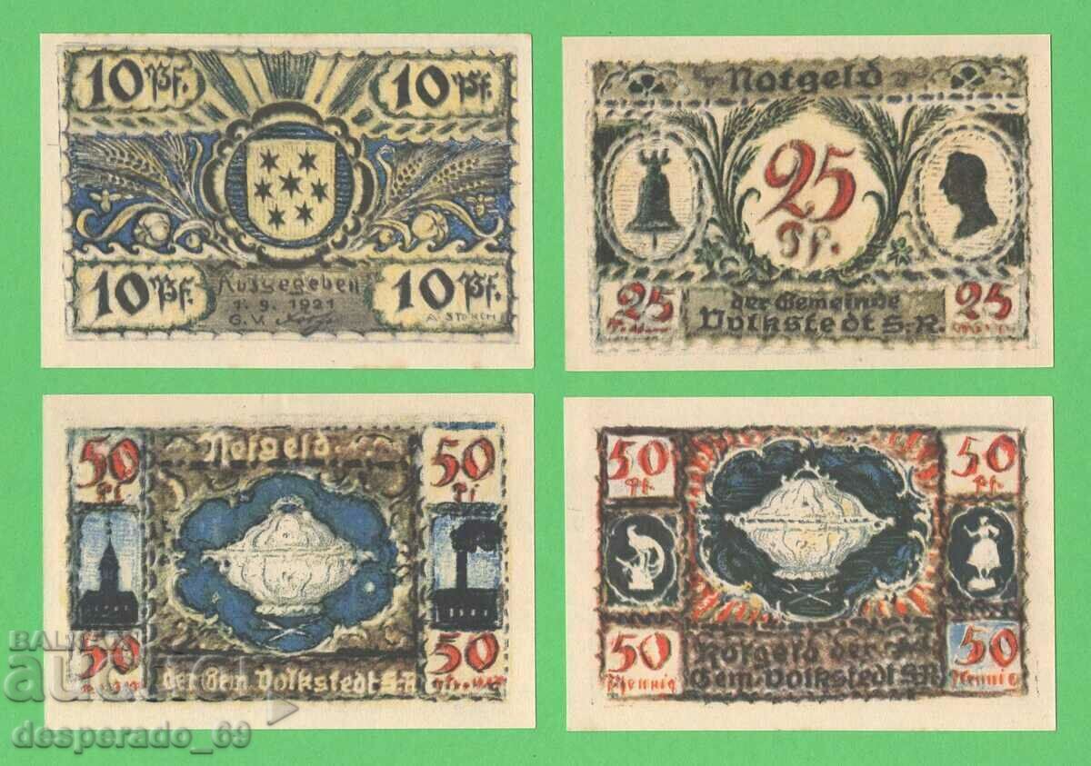 (¯`'•.¸NOTGELD (orașul Volkstedt) 1921 UNC -4 buc. bancnote.•'´¯)