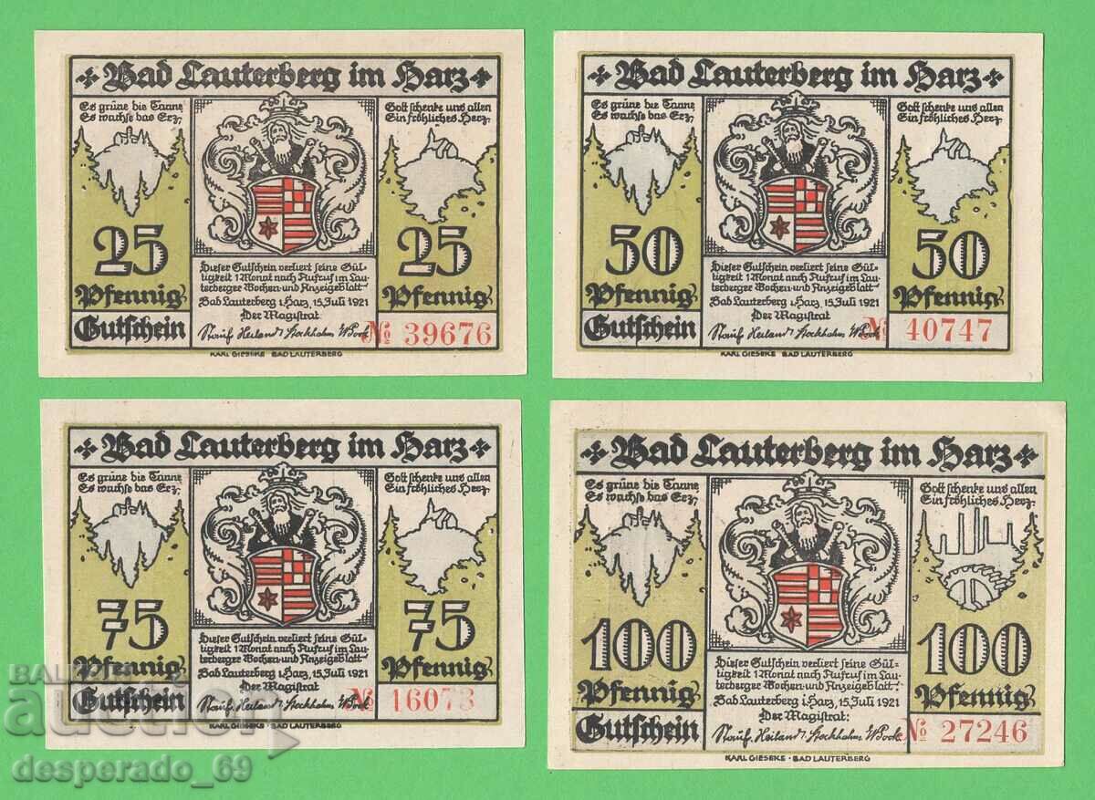 (¯`'•.¸NOTGELD (city Bad Lauterberg) 1921 UNC -4 pcs. banknotes with price 12.00 BGN | € 6.14 (¯`'•.¸NOTGELD (city Bad Lauterberg) 1921 UNC -4 pcs. banknotes with price 12.00 BGN | € 6.14