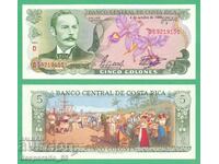 (¯`'•.¸ COSTA RICA 5 colones 1989 UNC ¸.•'´¯)