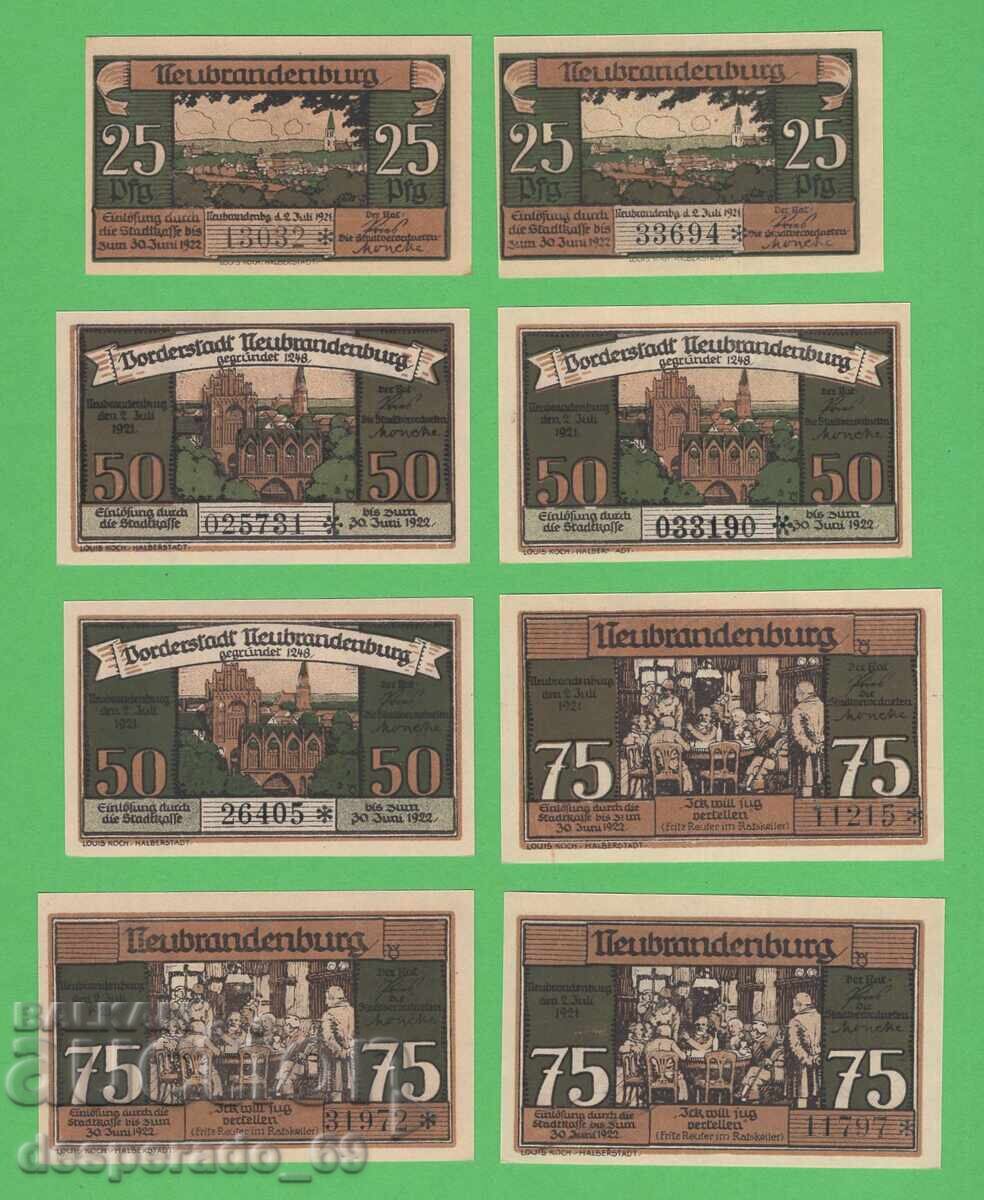 NOTGELD (city of Neubrandenburg) 1921 UNC - 8 banknotes with price € 9.50 | 18.58 BGN NOTGELD (city of Neubrandenburg) 1921 UNC - 8 banknotes with price € 9.50 | 18.58 BGN