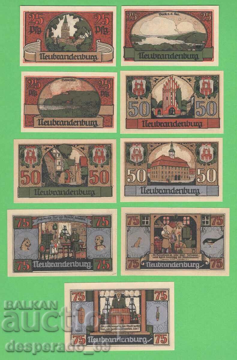 (¯`'•.¸NOTGELD (city of Neubrandenburg) 1921 UNC - 9 pcs. banknotes