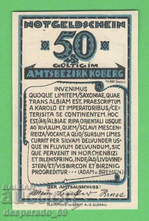 (¯`'•.¸NOTGELD (city Amtsbezirk Koberg) UNC -50 pfennig with price 2.20 BGN | € 1.12