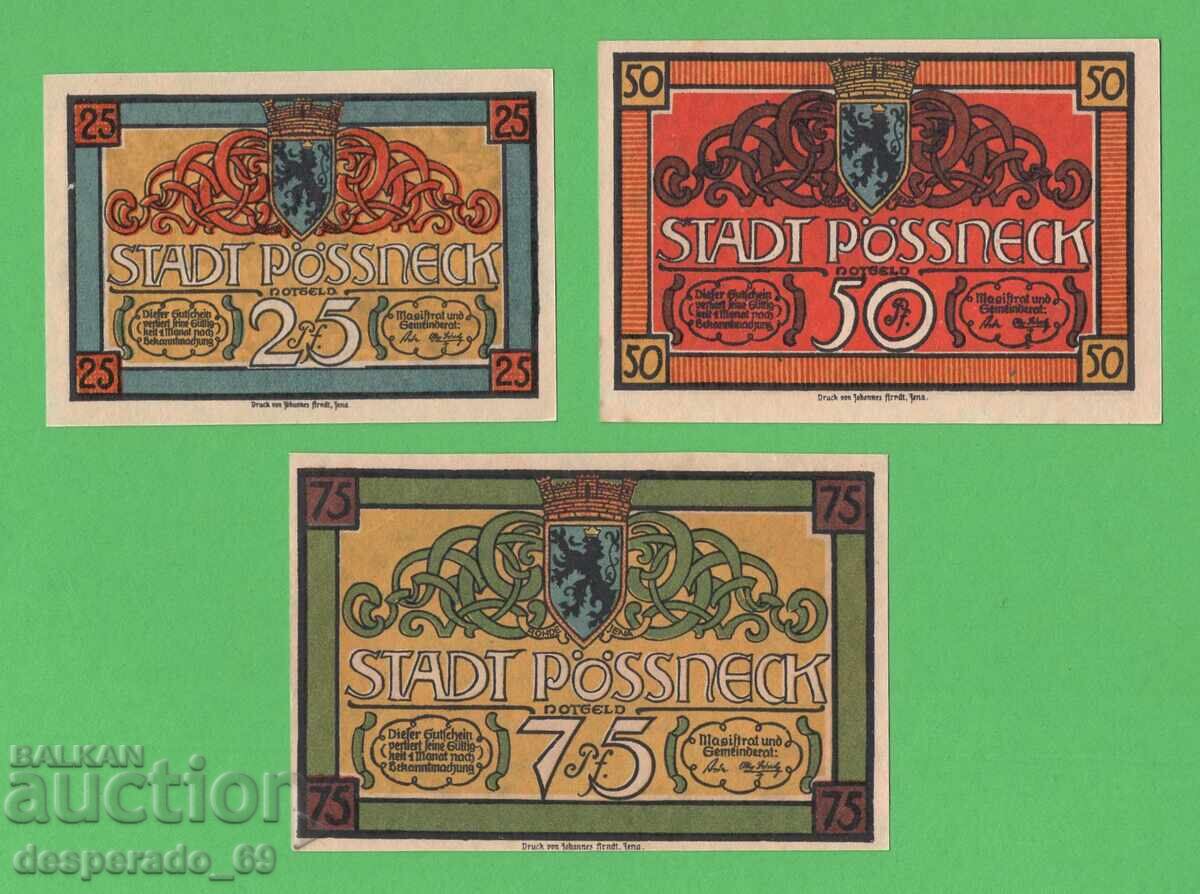 (¯`'•.¸NOTGELD (πόλη Pösneck) UNC -3 τεμ. τραπεζογραμμάτια¸.•'´¯) με τιμή € 4.50 | 8.80 BGN