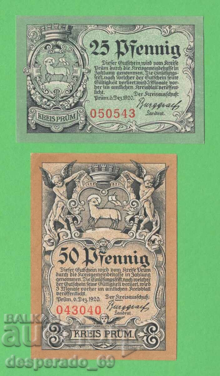 (¯`'•.¸NOTGELD (city Prüm) 1920 UNC -2 pcs. banknotes¸.•'´¯) with price 5.80 BGN | € 2.97 (¯`'•.¸NOTGELD (city Prüm) 1920 UNC -2 pcs. banknotes¸.•'´¯) with price 5.80 BGN | € 2.97
