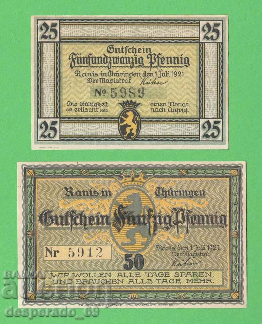 (¯`'•.¸NOTGELD (city of Ranis) 1921 UNC -2 pcs. banknotes¸.•'´¯) with price 6.00 BGN | € 3.07 (¯`'•.¸NOTGELD (city of Ranis) 1921 UNC -2 pcs. banknotes¸.•'´¯) with price 6.00 BGN | € 3.07