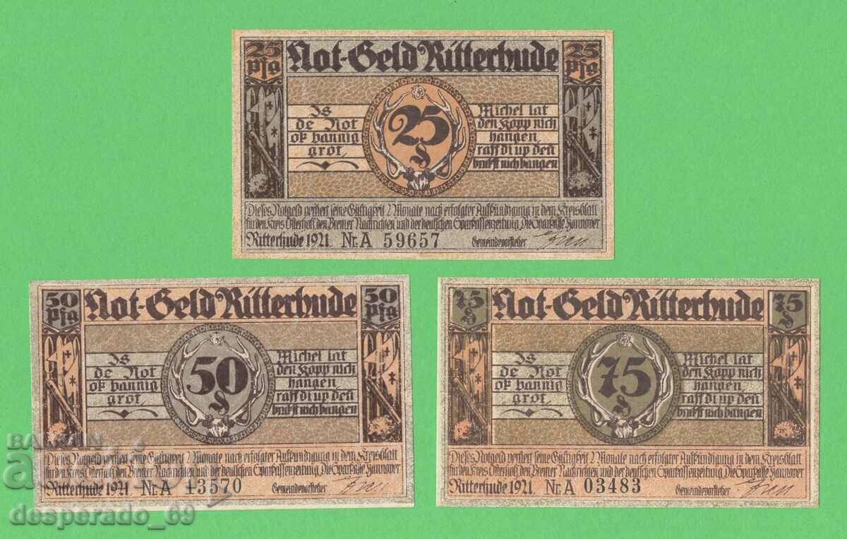 (¯`'•.¸NOTGELD (orașul Ritterhude) 1921 UNC -3 buc. bancnote '´¯) cu preț € 4.00 | 7.82 BGN