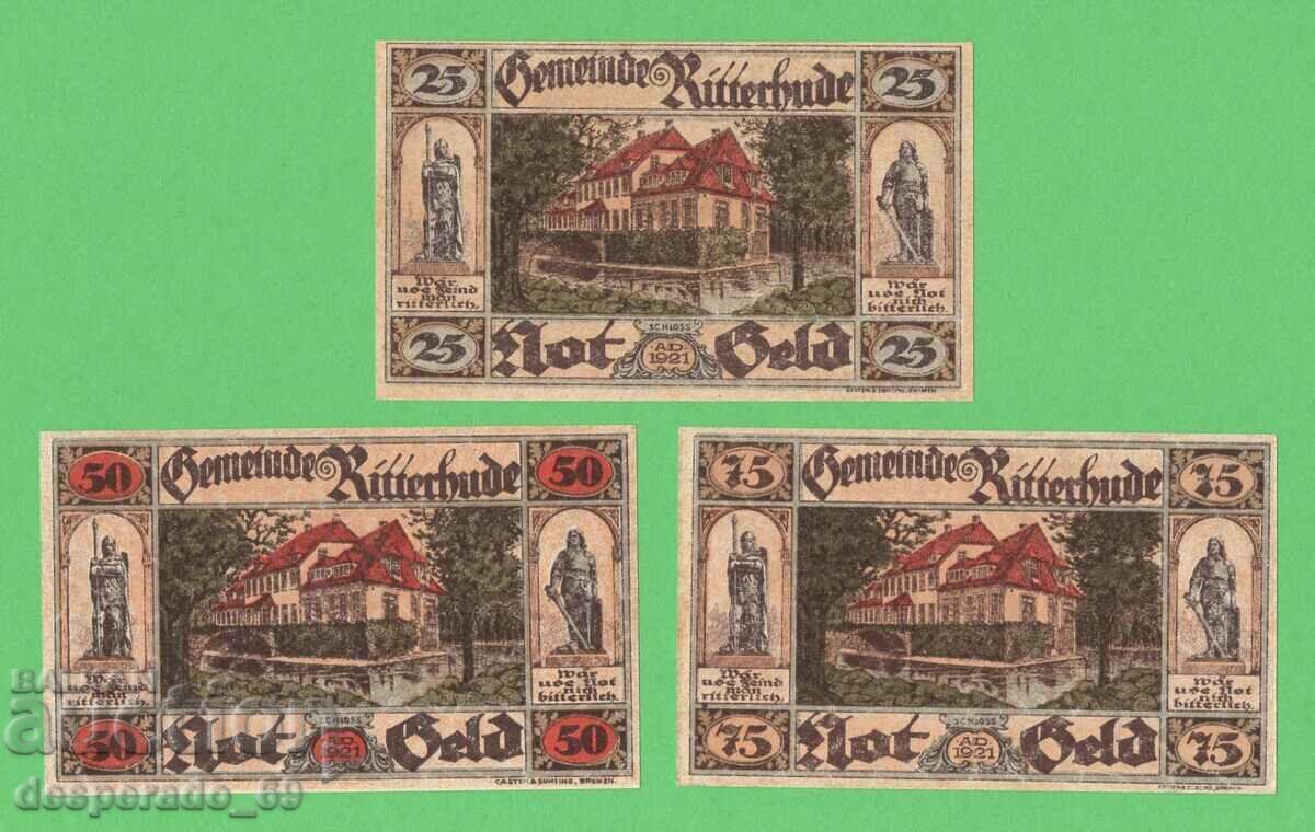 (¯`'•.¸NOTGELD (orașul Ritterhude) 1921 UNC -3 buc. bancnote '´¯)