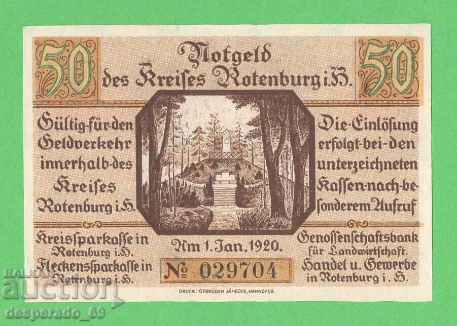 (¯`'•.¸NOTGELD (City of Rotenburg) 1920 UNC -50 Pfennig¸.•'´¯) with price 3.00 BGN | € 1.53