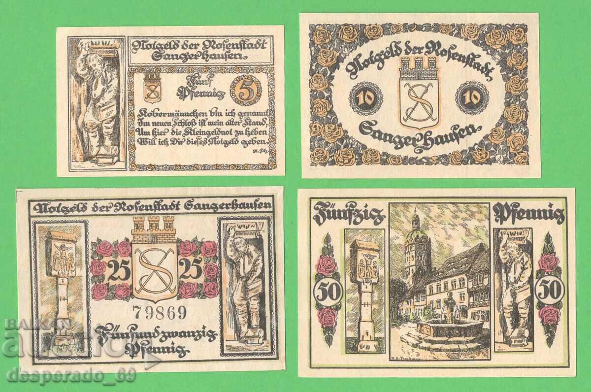 (¯`'•.¸NOTGELD (гр. Sangerhausen) 1921 UNC -4 бр.банкноти ¯) с цена 12.00 лв. | € 6.14