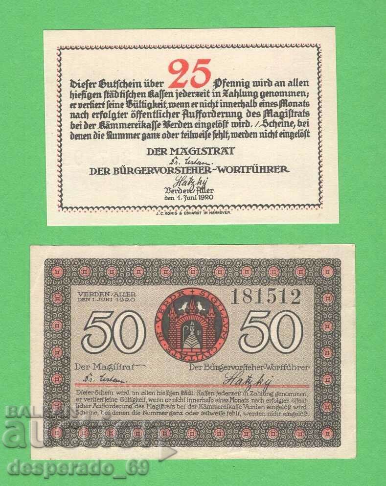 (¯`'•.¸NOTGELD (πόλη του Βέρντεν) 1920 UNC -2 τεμ. τραπεζογραμμάτια¸.•'´¯) με τιμή 5.20 BGN | € 2.66