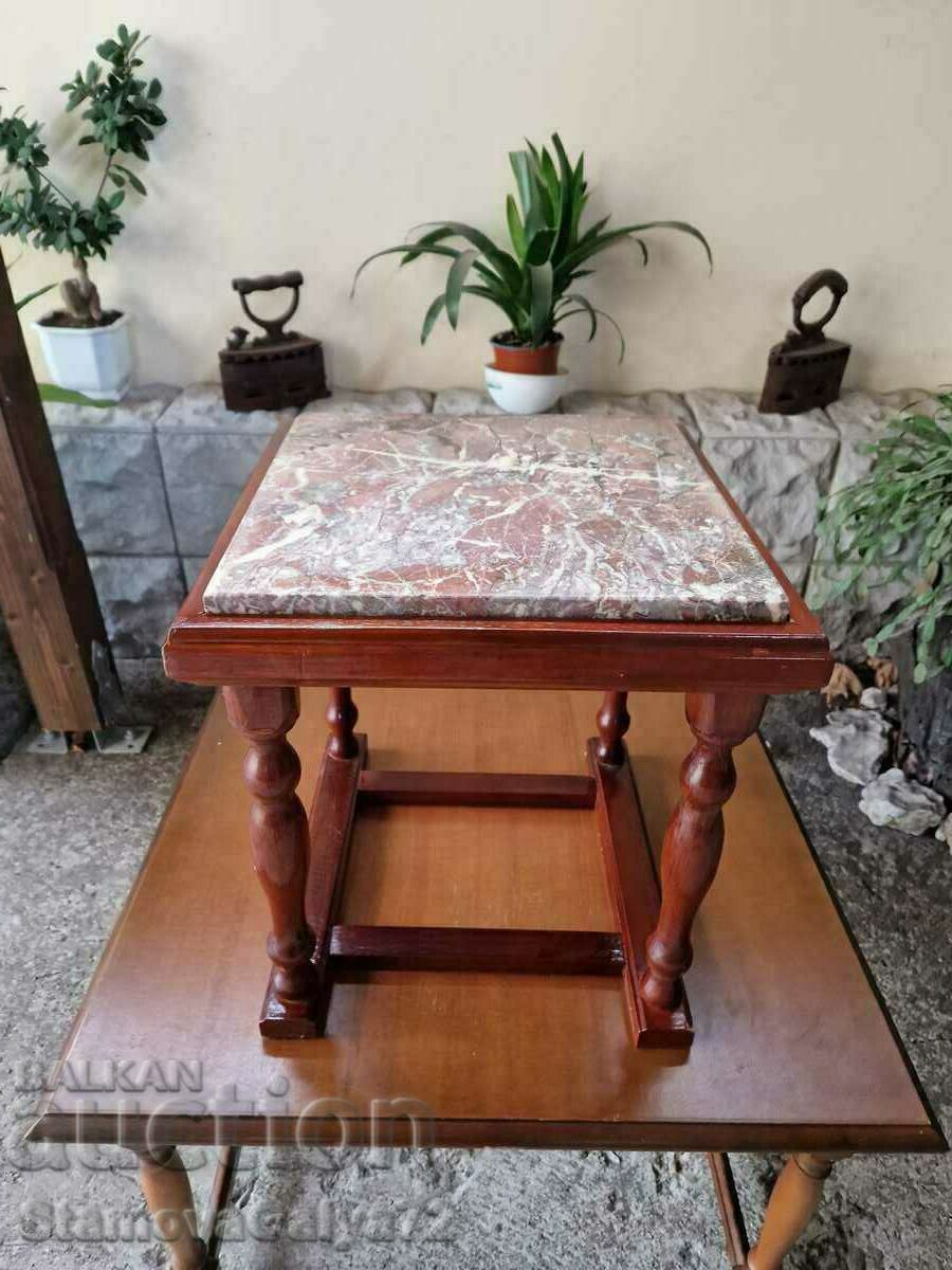 Superb antique solid wood coffee table with marble top