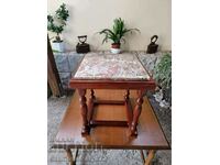 Superb antique solid wood coffee table with marble top