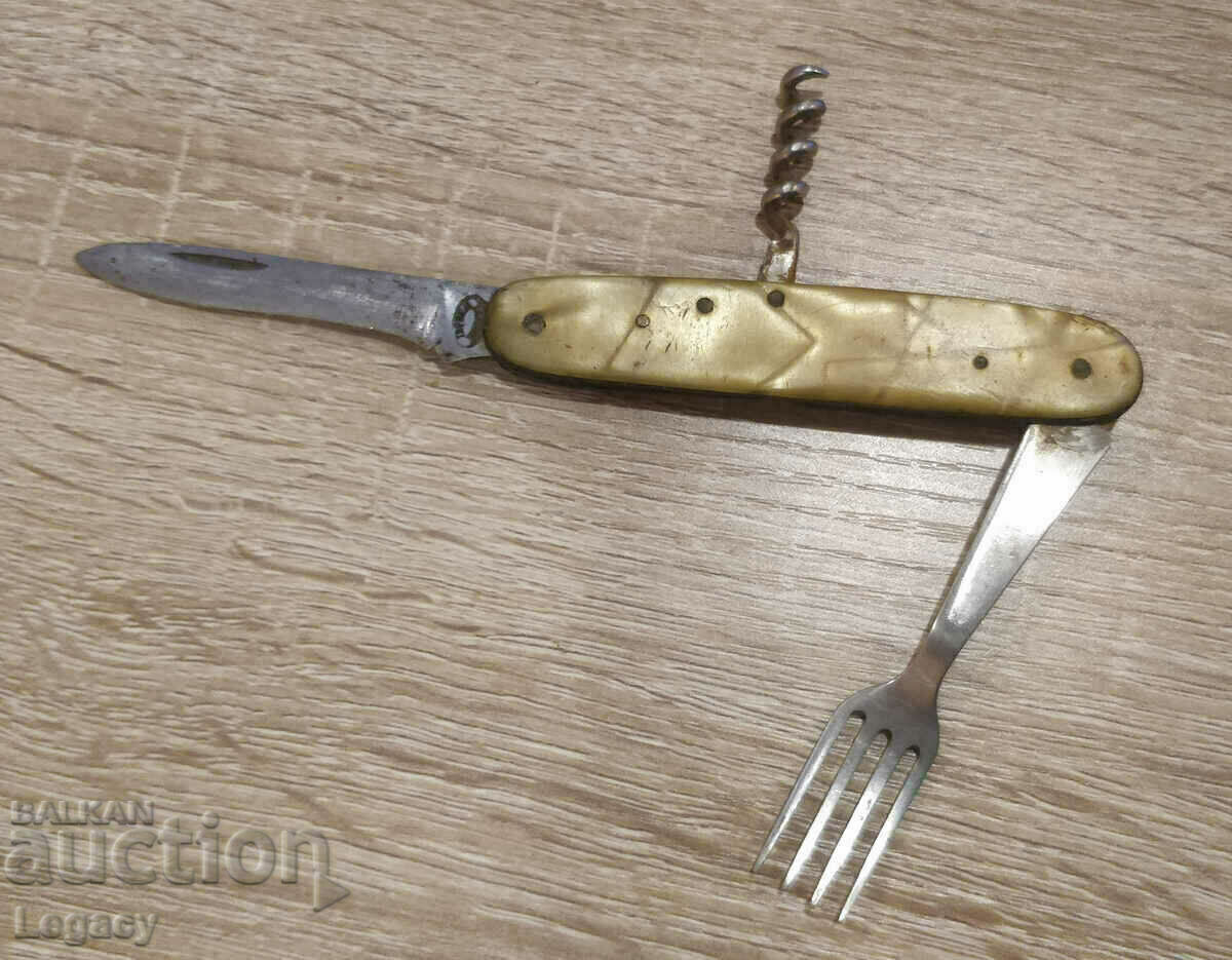 Old Folding Knife with Fork and Corkscrew