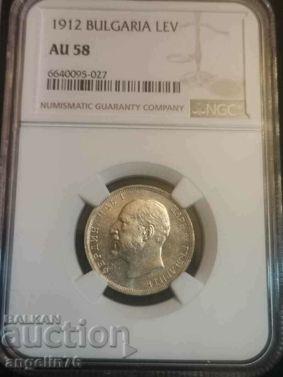 1 lev 1912 - AU58 NGC