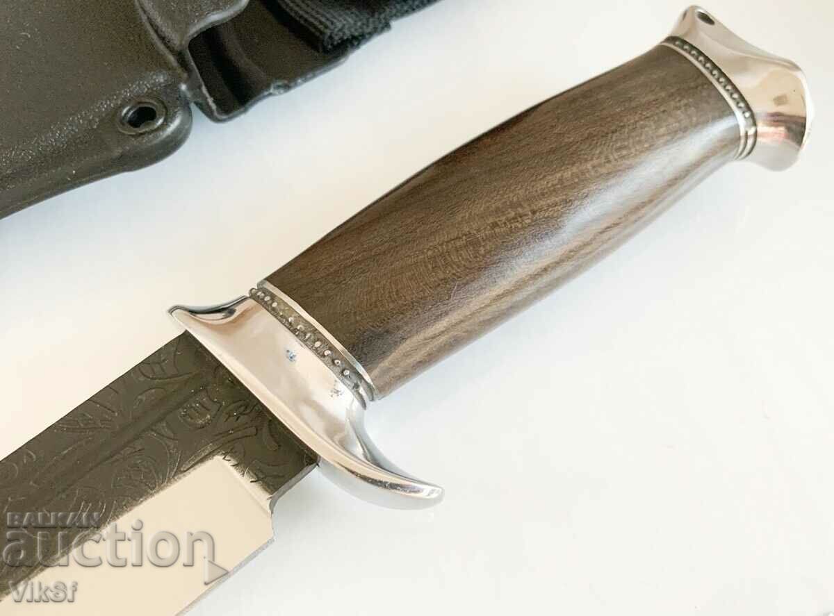 Hunting knife with Kydex sheath metal guard and floral elements on with price 23.50 BGN | € 12.02 Hunting knife with Kydex sheath metal guard and floral elements on with price 23.50 BGN | € 12.02