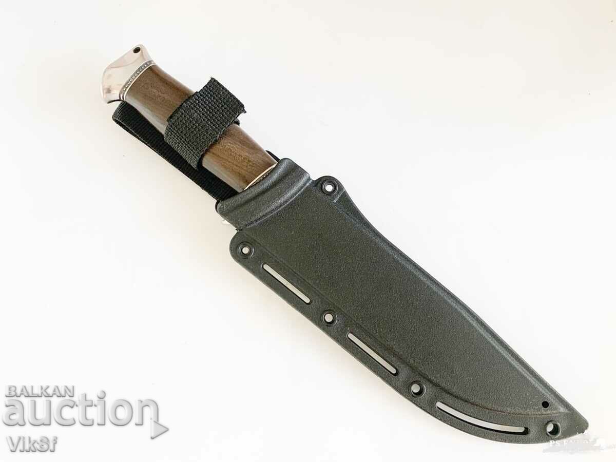 Auction Hunting knife with Kydex sheath metal guard and floral elements on Auction Hunting knife with Kydex sheath metal guard and floral elements on