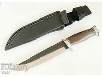 Hunting knife with Kydex sheath metal guard and floral elements on
