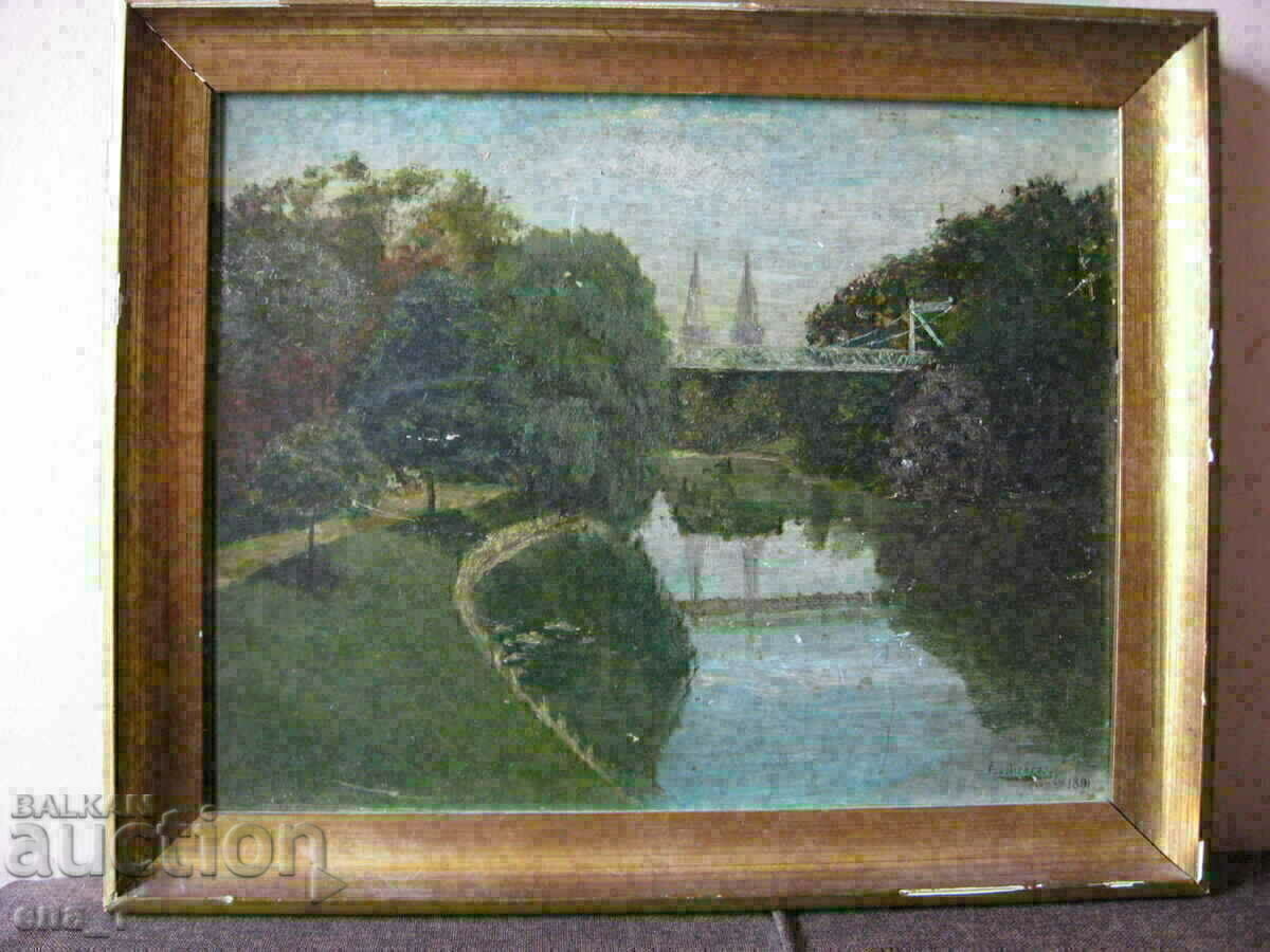 1891 Oil Landscape by Pierre Jacques Dierckx (1855-1947) - 6 1891 Oil Landscape by Pierre Jacques Dierckx (1855-1947) - 6