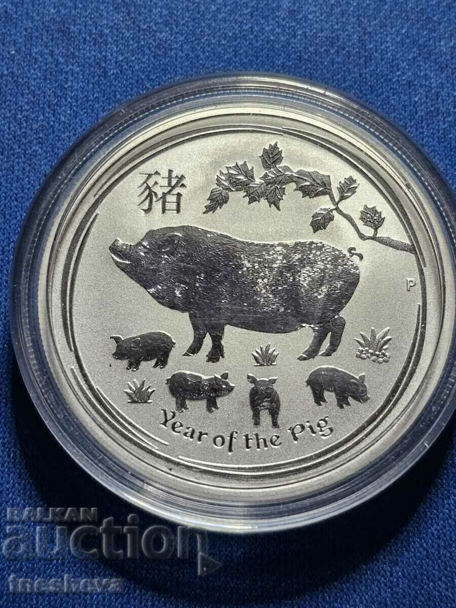 1/2 oz -2019 SILVER AUSTRALIA SERIA Anul Porcului II