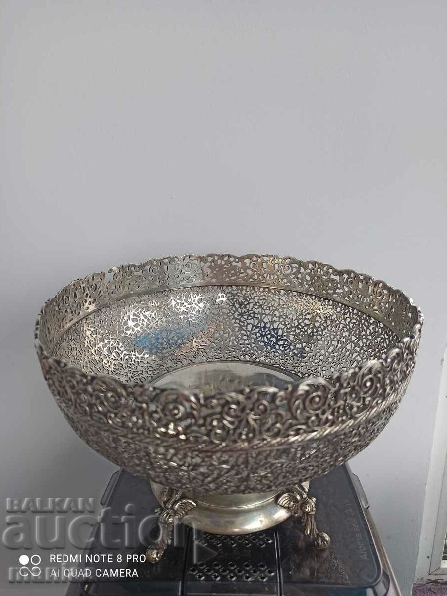 Old silver marked large fruit bowl