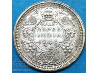 British India 1944 1/2 Rupee George VI Silver