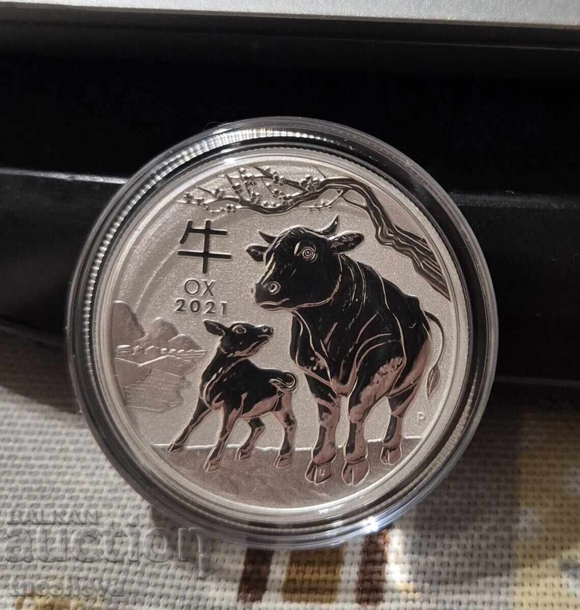 Licitație 1/2 oz -2021 SILVER AUSTRALIA Anul Bullului III SERIA Licitație 1/2 oz -2021 SILVER AUSTRALIA Anul Bullului III SERIA