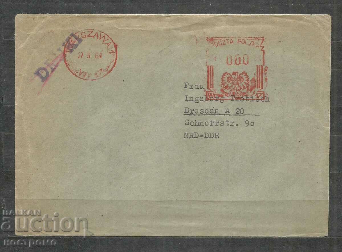 RARE traveled METTER cover Poland to DDR 1964 year -  A 1083
