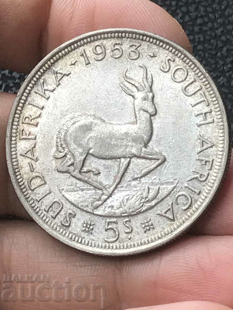 South Africa 5 Shillings 1953 Elizabeth Silver