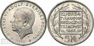 Sweden 5 kroner 1966 silver UNC