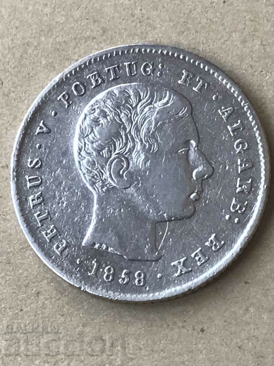 Portugal 200 reis 1858 Pedro V silver with price 140.00 BGN | € 71.58 Portugal 200 reis 1858 Pedro V silver with price 140.00 BGN | € 71.58