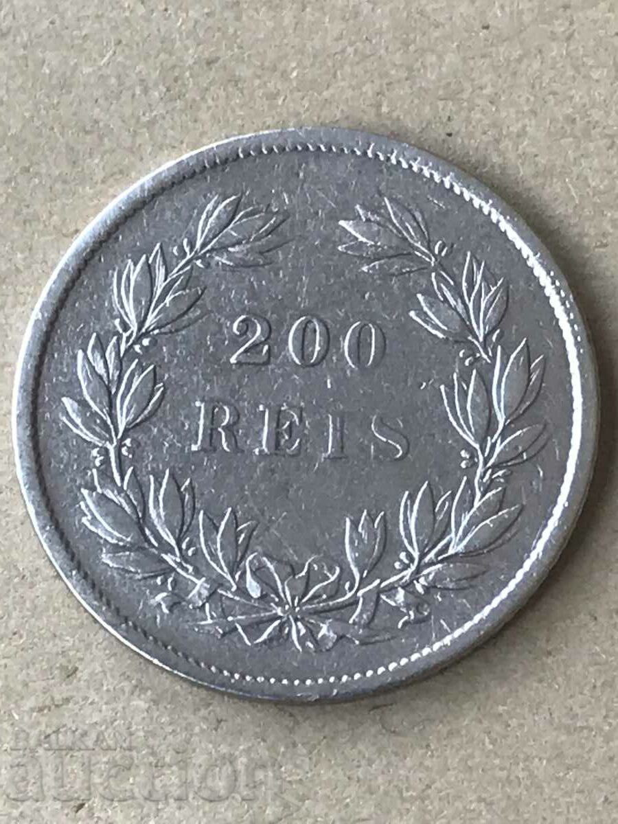 Portugalia 200 reis 1858 argint Pedro V