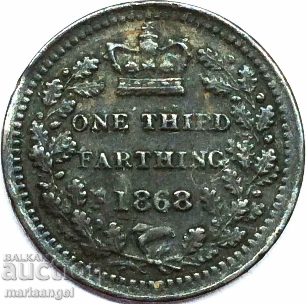 Marea Britanie 1/3 Farthing 1868 Victoria - Rar