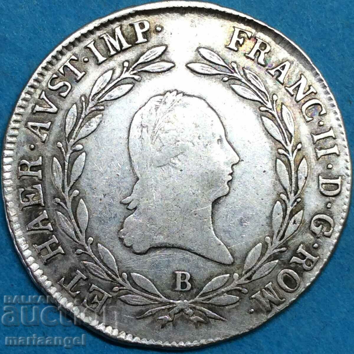 Австрия 20 кройцера 1805 В - Кремниц Франц II 29mm сребро