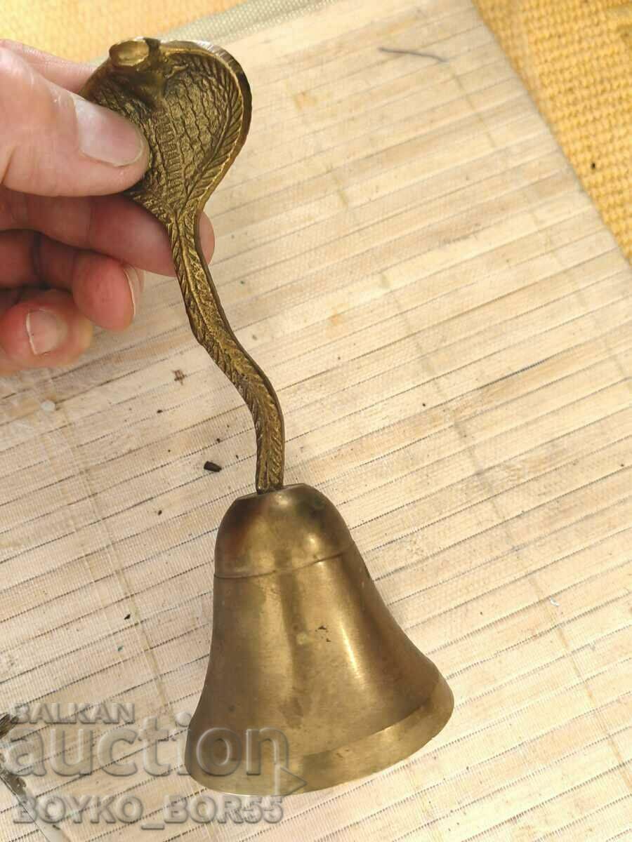 Old Bronze Hand Bell Bell Servant Cobra Handle