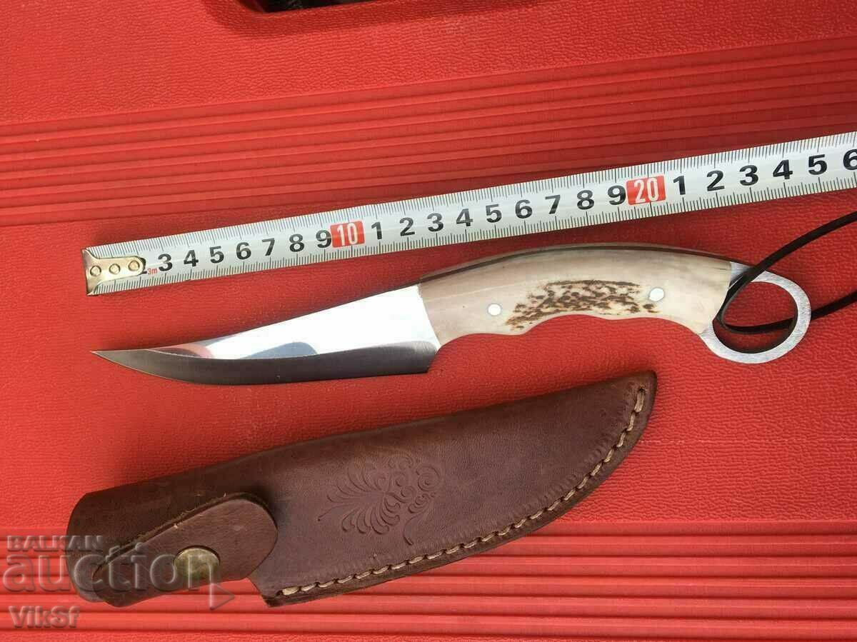 Чудесен ръчно направен нож,чирени еленов рог 120х245-Турция