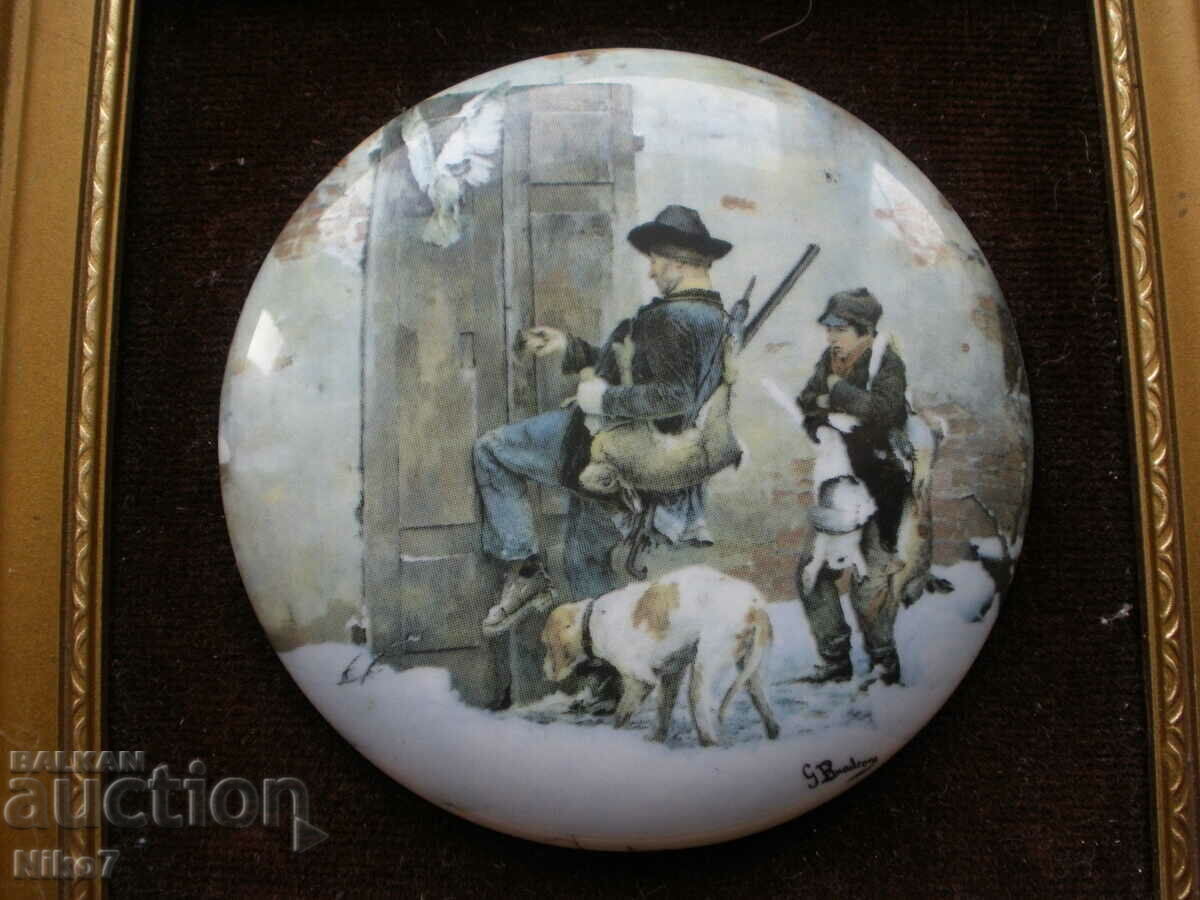 Antique, ceramic wall panel - hunting theme. - 5 Antique, ceramic wall panel - hunting theme. - 5
