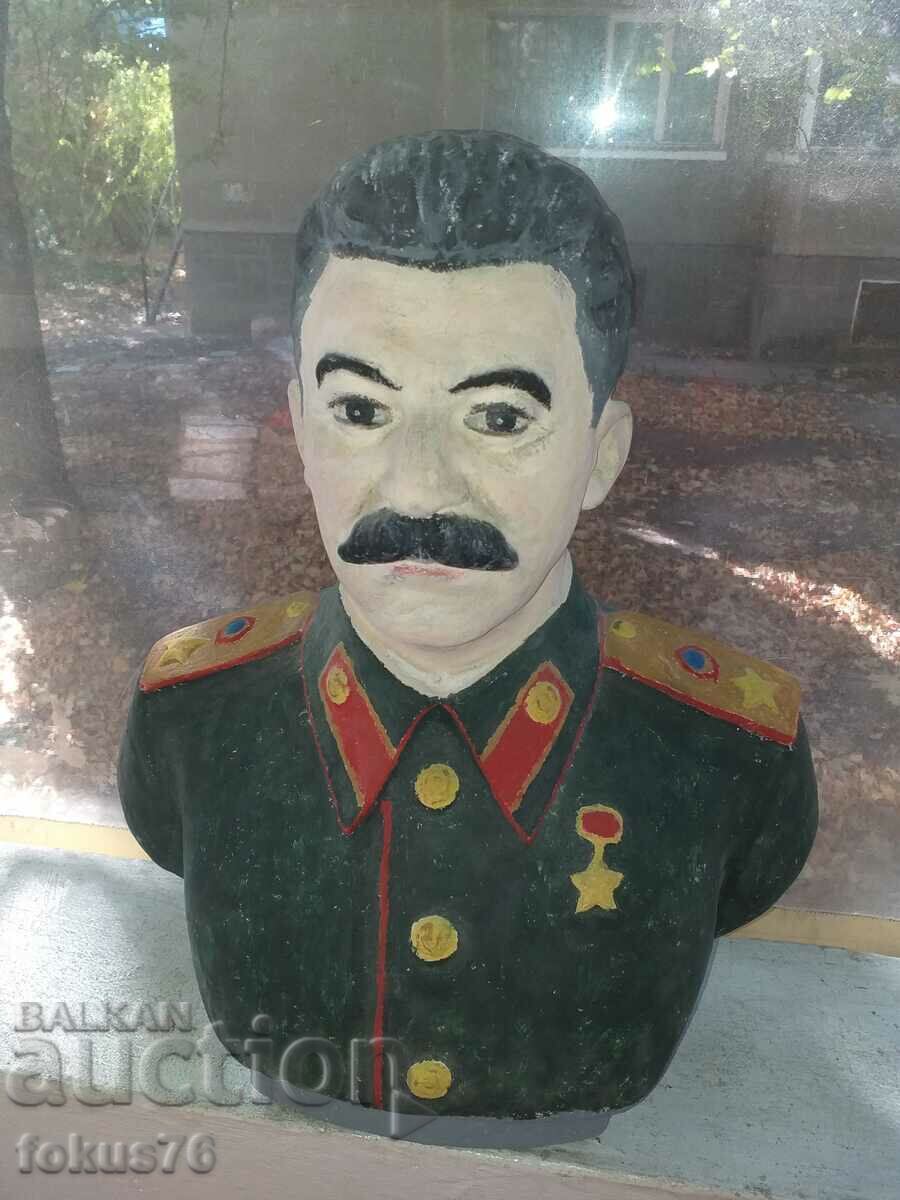 Large plaster bust of Stalin painted with oil paints