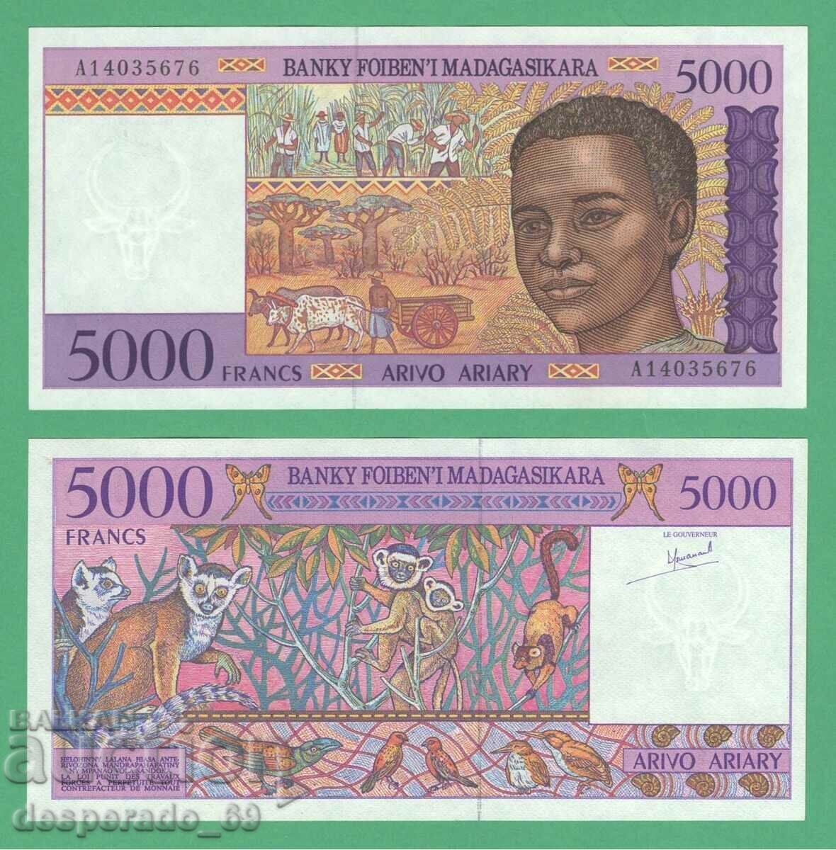 (¯`'•.¸ MADAGASCAR 5000 francs 1995 UNC ¸.•'´¯)