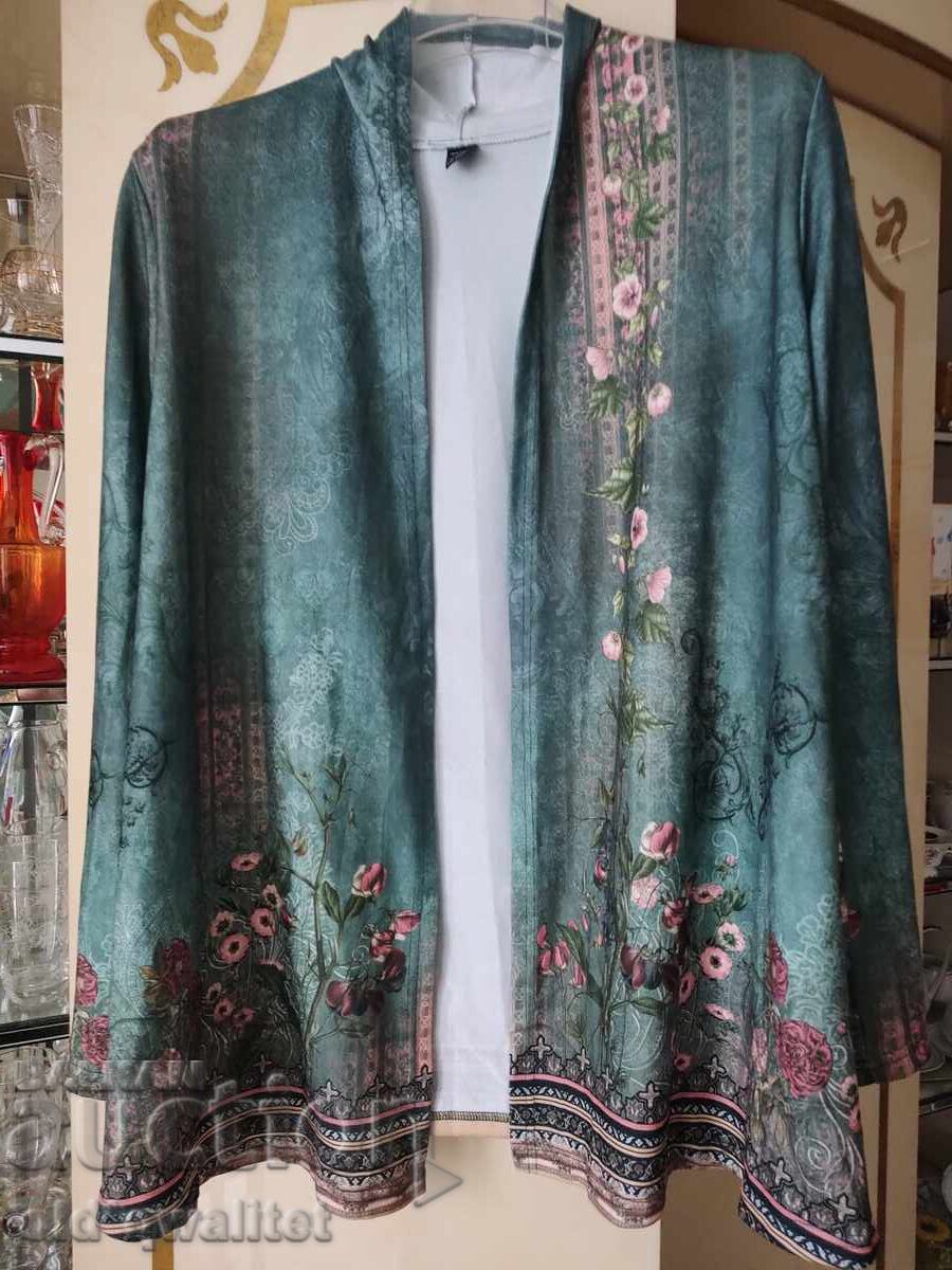 Attractive women's cardigan, like a colorful garden
