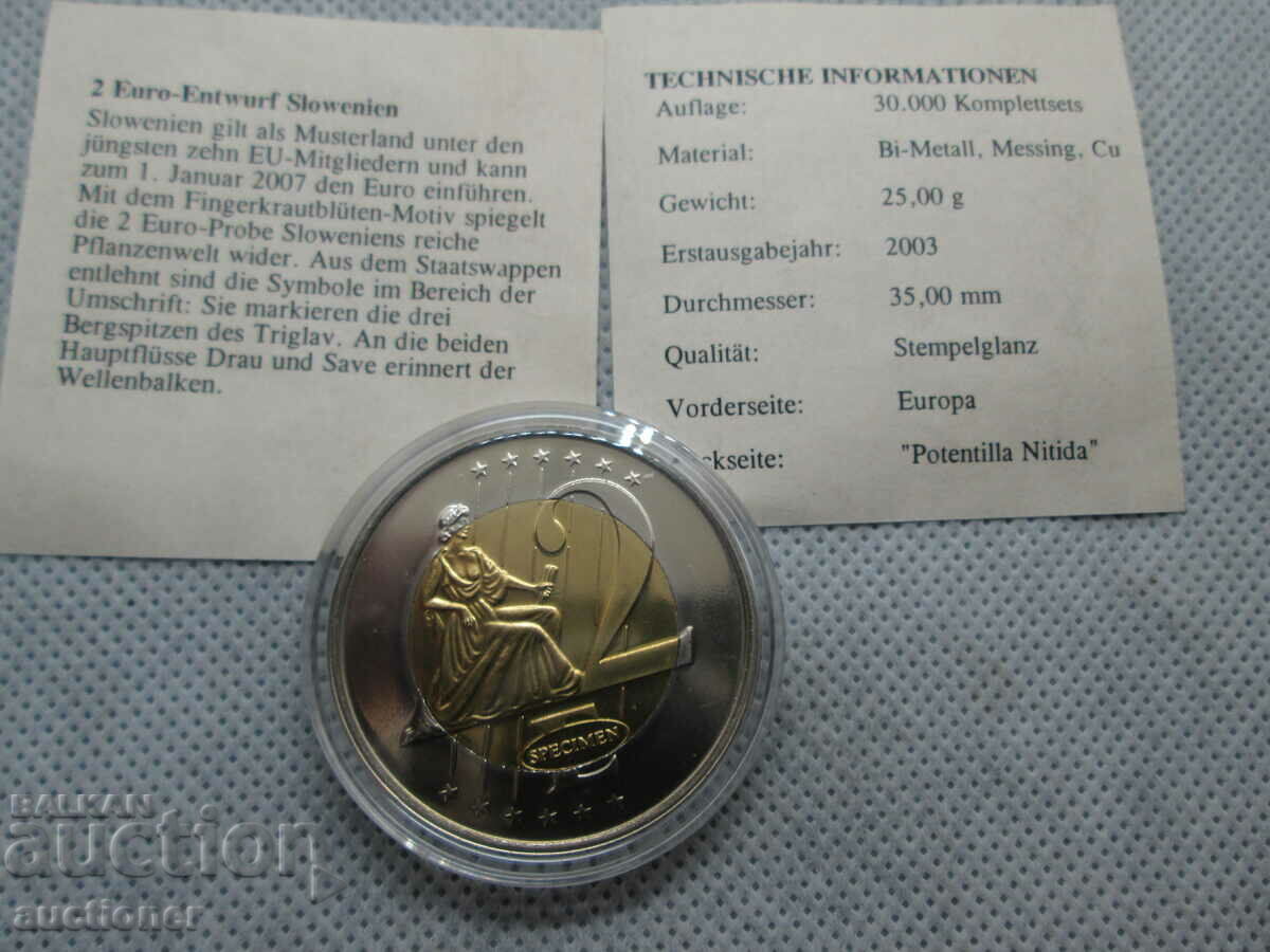 Auction MEDAL, PLAQUE 2 EURO SAMPLE SLOVENIA Auction MEDAL, PLAQUE 2 EURO SAMPLE SLOVENIA