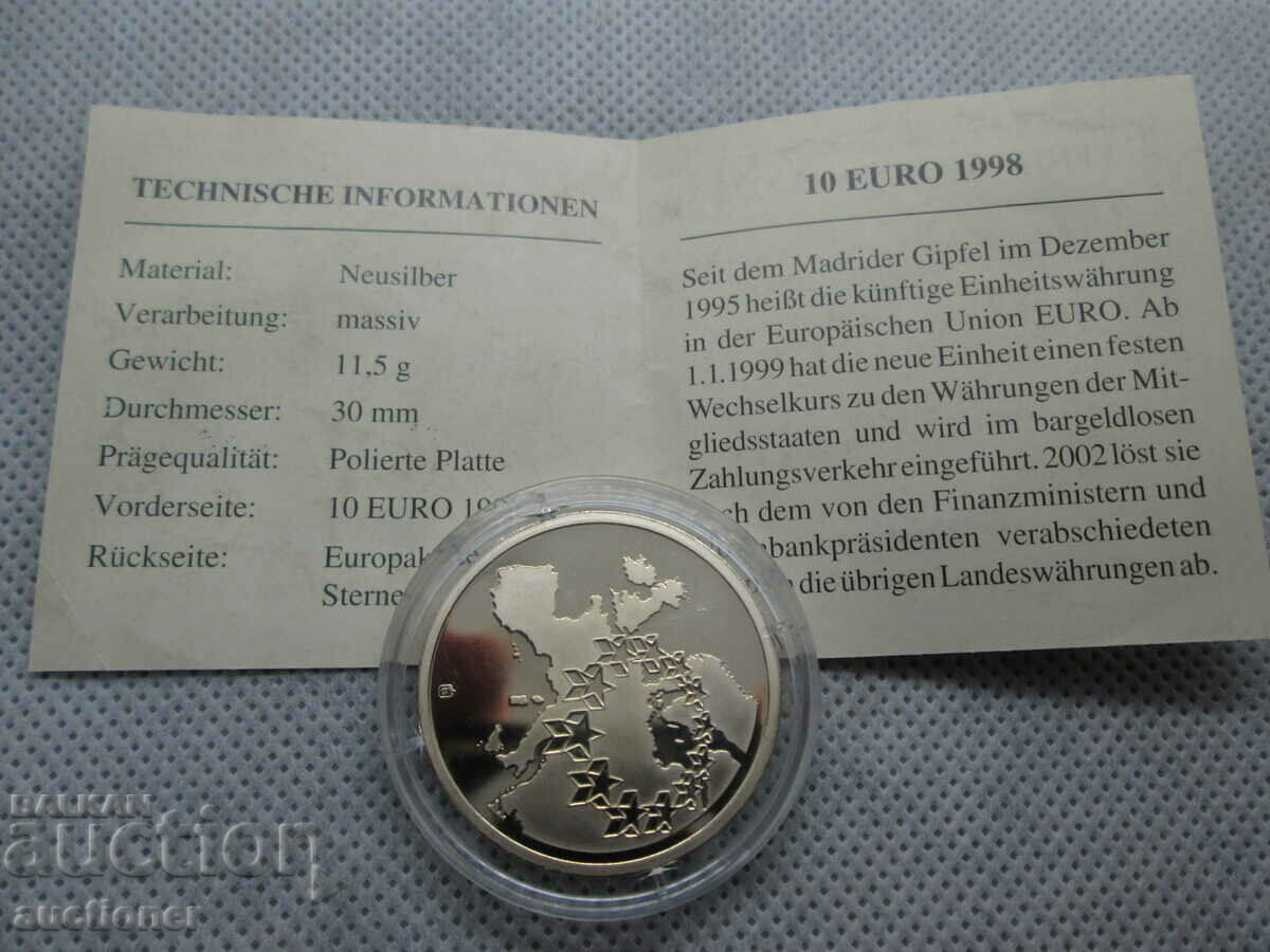 MEDAL, PLAQUE 10 EURO GERMANY-1998 with price 20.00 BGN | € 10.23 MEDAL, PLAQUE 10 EURO GERMANY-1998 with price 20.00 BGN | € 10.23