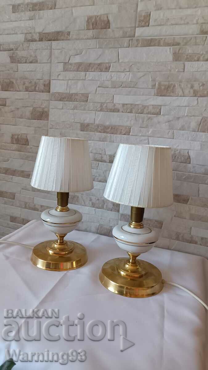 Auction  Set of old bedside lamps - brass and porcelain - Antique