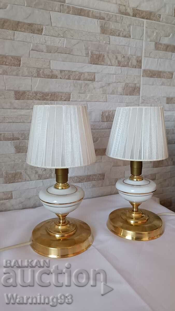 Delivery of Set of old bedside lamps - brass and porcelain - Antique